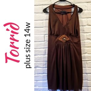 Sexy! Torrid mini dress, brown empire waist 14W